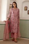 Buy_Vaayu_Pink Muslin Cotton Printed Floral Notched Kurta Set _at_Aza_Fashions