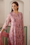 Vaayu_Pink Muslin Cotton Printed Floral Notched Kurta Set _Online_at_Aza_Fashions