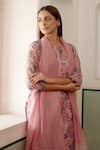 Vaayu_Pink Muslin Cotton Printed Floral Notched Kurta Set _at_Aza_Fashions