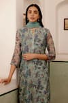 Shop_Vaayu_Green Muslin Cotton Printed Flower Notched Kurta Set _Online_at_Aza_Fashions