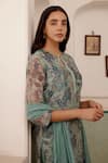 Vaayu_Green Muslin Cotton Printed Flower Notched Kurta Set _at_Aza_Fashions