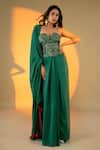 Buy_Amrood_Green Satin Embroidery Florence Sweetheart Neck Saree With Corset Blouse _at_Aza_Fashions