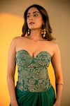 Buy_Amrood_Green Satin Embroidery Florence Sweetheart Neck Saree With Corset Blouse _Online_at_Aza_Fashions