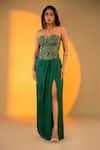 Buy_Amrood_Green Satin Embroidery Florence Sweetheart Neck Corset With Draped Slit Skirt _at_Aza_Fashions