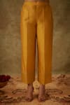 The Aarya_Yellow Handwoven Chanderi Hand Embroidered Zardozi Notched Kurta Pant Set _at_Aza_Fashions