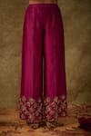 The Aarya_Purple Handwoven Chanderi Hand Embroidered Zardozi V-neck Kurta Palazzo Set _at_Aza_Fashions