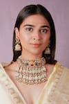Buy_Riana Jewellery_Pink Pearls, Diamonds Peacock Kundan Embellished Rajwadu Choker Set _at_Aza_Fashions