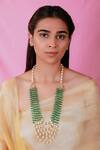 Buy_Riana Jewellery_Green Pearl And Bead Embellished Long Layered Florin Mala Necklace _at_Aza_Fashions