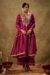 Buy_The Aarya_Purple Handwoven Chanderi Hand Embroidered Zardozi Cutout A-line Kurta Pant Set _at_Aza_Fashions