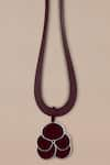 Shop_AMPM_Burgundy Nadira Leather Strap Pendant Necklace _at_Aza_Fashions