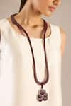 AMPM_Burgundy Nadira Leather Strap Pendant Necklace _Online_at_Aza_Fashions