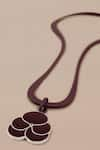 AMPM_Burgundy Nadira Leather Strap Pendant Necklace _at_Aza_Fashions