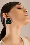 AMPM_Green Ismat Enameled Stud Earrings _Online_at_Aza_Fashions