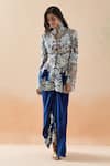 Buy_Anamika Khanna_Blue Embroidery Zari Stand Collar Floral Jacket And Draped Skirt Set _Online_at_Aza_Fashions