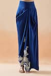 Buy_Anamika Khanna_Blue Embroidery Zari Stand Collar Floral Jacket And Draped Skirt Set 