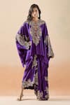 Buy_Anamika Khanna_Purple Embroidery Paisley Round Cape Tunic And Draped Skirt Set _at_Aza_Fashions