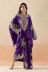 Anamika Khanna_Purple Embroidery Paisley Round Cape Tunic And Draped Skirt Set _Online_at_Aza_Fashions