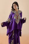 Buy_Anamika Khanna_Purple Embroidery Paisley Round Cape Tunic And Draped Skirt Set _Online_at_Aza_Fashions