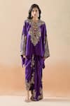 Anamika Khanna_Purple Embroidery Paisley Round Cape Tunic And Draped Skirt Set _at_Aza_Fashions