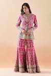 Buy_Anamika Khanna_Pink Embroidery Floral Notched Peplum Jacket And Sharara Set _at_Aza_Fashions