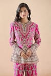 Anamika Khanna_Pink Embroidery Floral Notched Peplum Jacket And Sharara Set _Online_at_Aza_Fashions