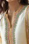 Debyani + Co_White Embroidery Zardozi Notched Floral Border Phiran Kurta Set _at_Aza_Fashions