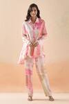 Buy_Pankaj & Nidhi_Pink Printed Garden Spread Collar Shirt Tunic And Pant Set _at_Aza_Fashions