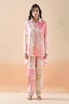 Pankaj & Nidhi_Pink Printed Garden Spread Collar Shirt Tunic And Pant Set _Online_at_Aza_Fashions