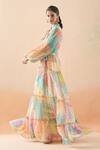 Buy_Pankaj & Nidhi_Multi Color Printed Floral Band Collar Tiered Dress _Online_at_Aza_Fashions