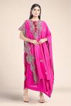 Buy_Anamika Khanna_Fuchsia Silk Embroidered Paisley Round Kaftan And Draped Skirt Set _at_Aza_Fashions