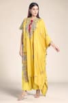 Buy_Anamika Khanna_Yellow Silk Embroidered Paisley Round Kaftan With Draped Skirt _at_Aza_Fashions