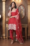 Buy_Surabhi Arya_Red Kurta Mul Chanderi Embroidered Thread Square Foliage Pant Set _Online_at_Aza_Fashions