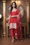 Shop_Surabhi Arya_Red Kurta Mul Chanderi Embroidered Thread Square Foliage Pant Set _Online_at_Aza_Fashions