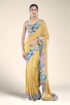 Buy_Aisha Rao_Yellow Dobby Patch Embroidered Trencadis Serra Pre-draped Saree With Blouse _at_Aza_Fashions