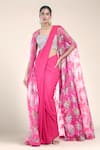 Buy_Bhumika Sharma_Fuchsia Printed Sylvia Floral Sweetheart Cape And Pre-draped Saree Set _at_Aza_Fashions