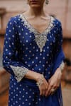 Megha Pitti_Blue Dupion Silk Printed Floral V Neck Short Kurta Sharara Set _at_Aza_Fashions