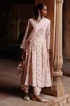 Buy_Megha Pitti_Pink Dupion Silk Printed Floral Notched Anarkali Palazzo Set _at_Aza_Fashions