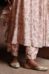 Megha Pitti_Pink Dupion Silk Printed Floral Notched Anarkali Palazzo Set _Online_at_Aza_Fashions