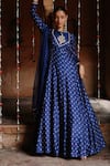 Buy_Megha Pitti_Blue Dupion Silk Printed Flower Boat Neck Anarkali With Dupatta _Online_at_Aza_Fashions