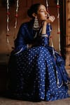 Buy_Megha Pitti_Blue Dupion Silk Printed Flower Boat Neck Anarkali With Dupatta 