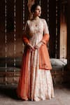 Buy_Megha Pitti_Off White Dupion Silk Printed Floral Vine Blunt V Neck Anarkali With Dupatta _at_Aza_Fashions