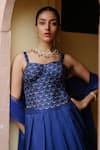 Buy_Megha Pitti_Blue Dupion Silk Printed Floral Sweetheart Neck Lehenga Corset Set _Online_at_Aza_Fashions