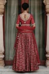 Shop_Megha Pitti_Red Dupion Silk Printed Floral Leaf Neck Top Lehenga Set _at_Aza_Fashions