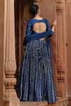 Shop_Megha Pitti_Blue Dupion Silk Printed Floral Boat Neck Pleated Lehenga Set _at_Aza_Fashions