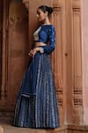 Megha Pitti_Blue Dupion Silk Printed Floral Boat Neck Pleated Lehenga Set _at_Aza_Fashions