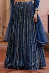 Shop_Megha Pitti_Blue Dupion Silk Printed Floral Boat Neck Pleated Lehenga Set 