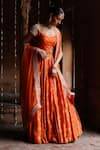 Buy_Megha Pitti_Orange Dupion Silk Printed Bloom Sweetheart Neck Lehenga Set _Online_at_Aza_Fashions