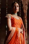 Megha Pitti_Orange Dupion Silk Printed Bloom Sweetheart Neck Lehenga Set _at_Aza_Fashions