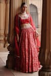 Buy_Megha Pitti_Red Dupion Silk Printed Bloom Blunt V Neck Lehenga Set _at_Aza_Fashions