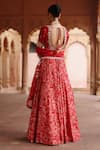 Shop_Megha Pitti_Red Dupion Silk Printed Bloom Blunt V Neck Lehenga Set _at_Aza_Fashions